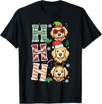 Christmas Dogs Ho Ho Ho Xmas Golden Retriever Kids Men Women T-Shirt