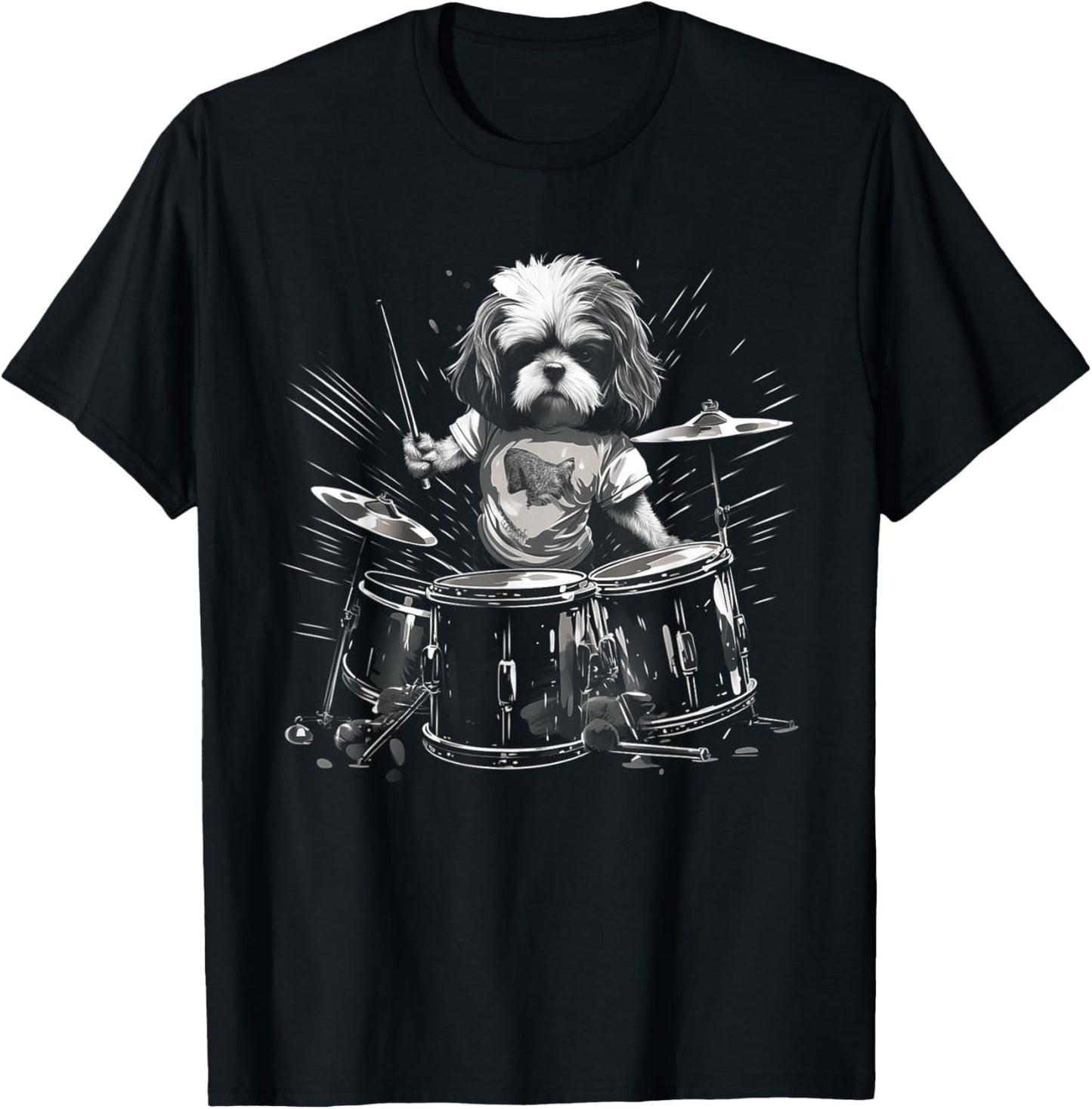 Funny Shih Tzu Dog Playing Drums T-Shirt