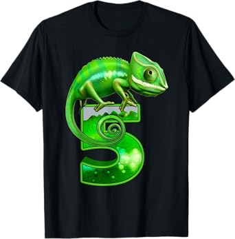 Kids 5 Years Old Lizard 5th Birthday Party Chameleon T-Shirt