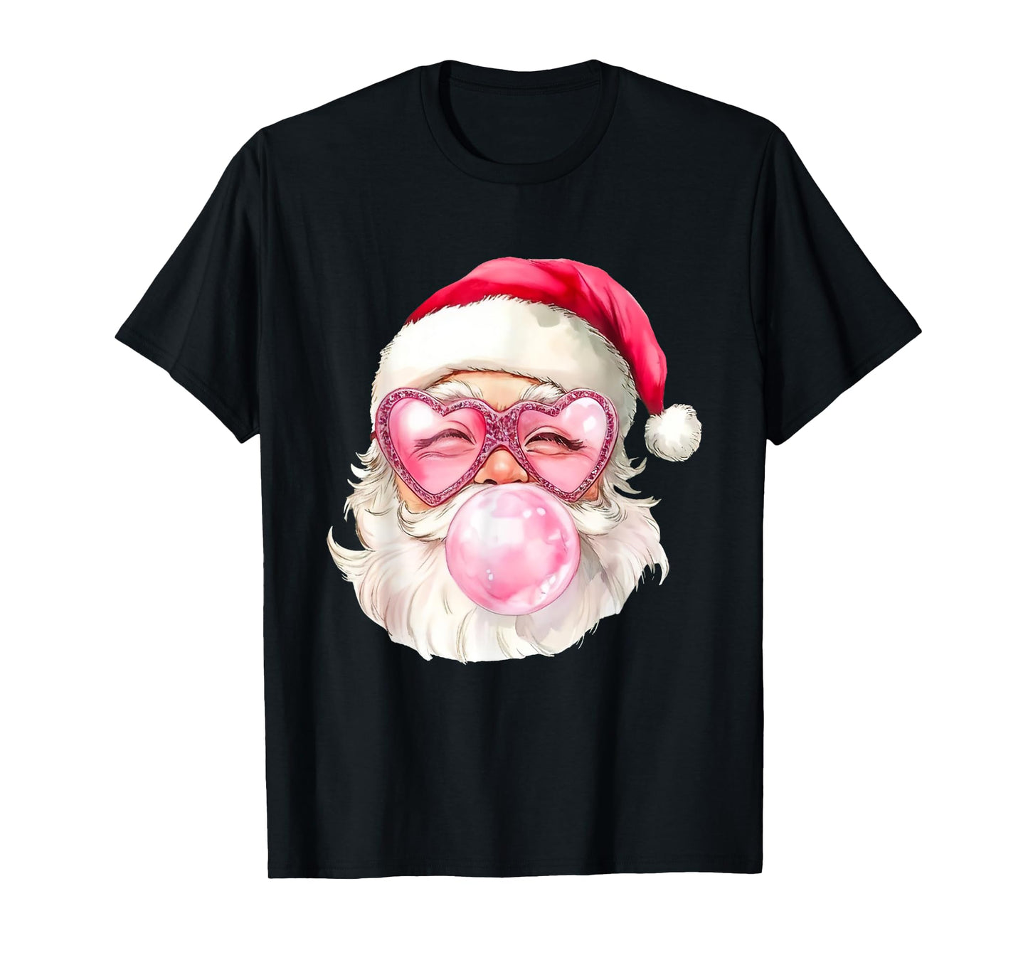Santa Claus Bubble Gum Pink Heart Sunglasses Christmas T-Shirt