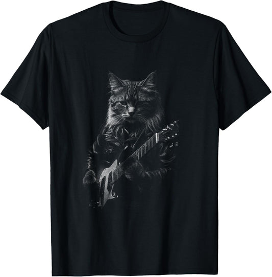 Rock And Roll Band Rock Cat Playing Guitar Funny Guitar Cat T-Shirt