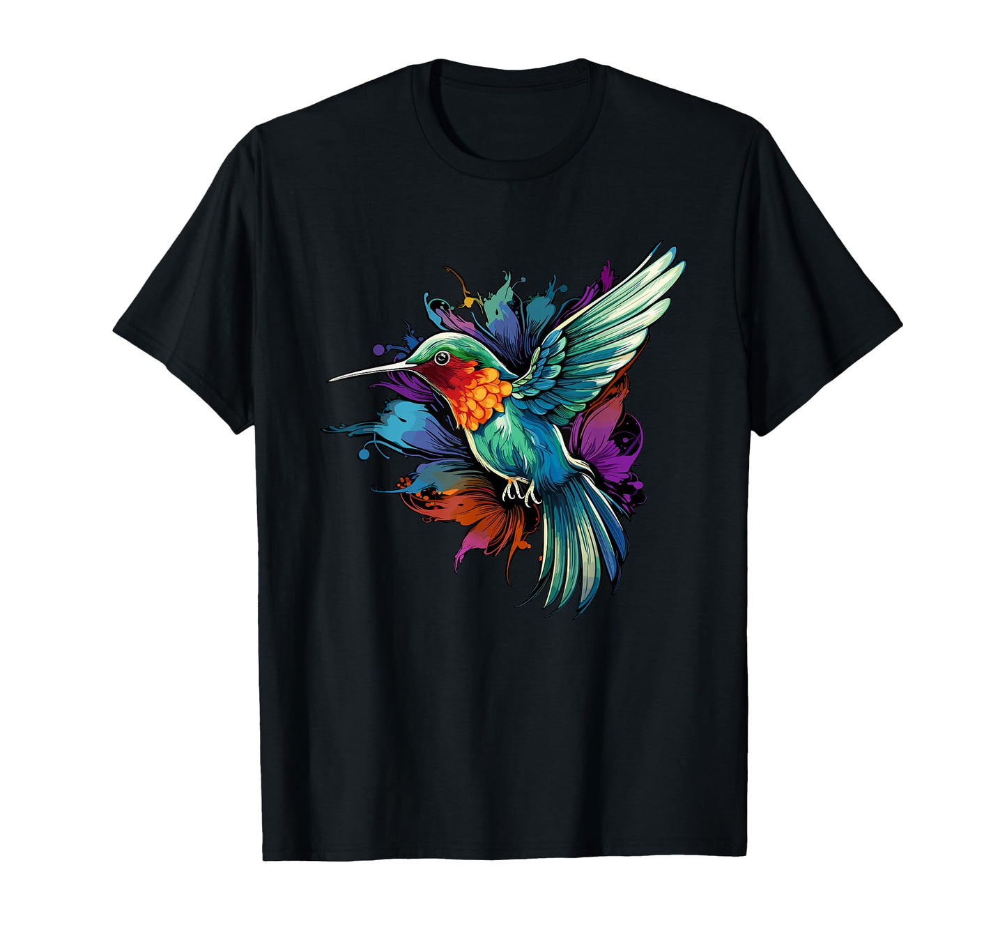 Colorful Hummingbird Art Tie-Dye Bird Watching T-Shirt