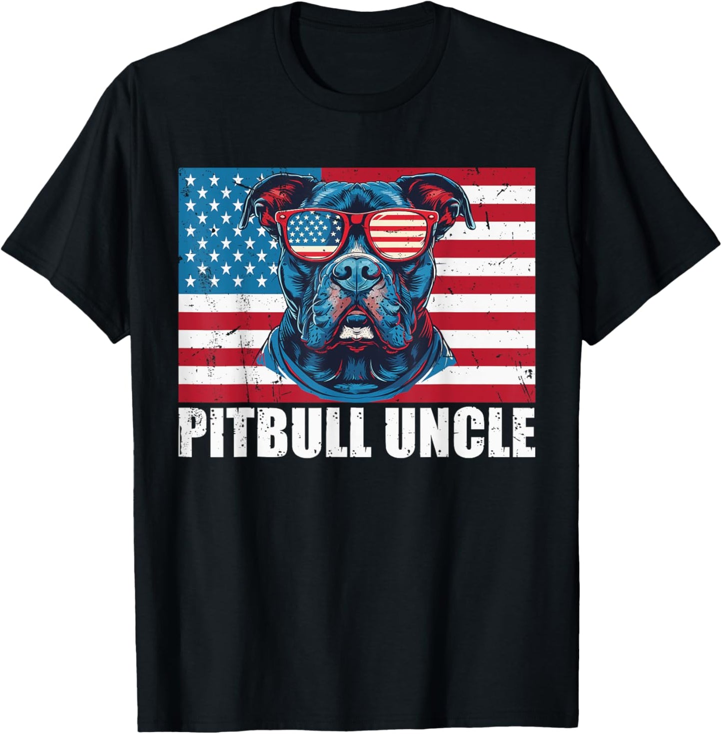 Pitbull Uncle Pittie US Flag Puppy Dog Lover 4th of July T-Shirt
