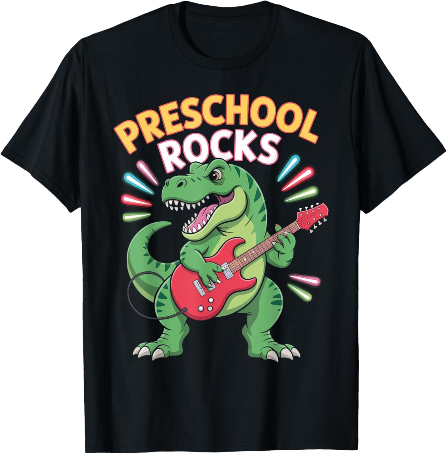 Preschool Rocks Dino with Guitar Funny School Design T-Shirt