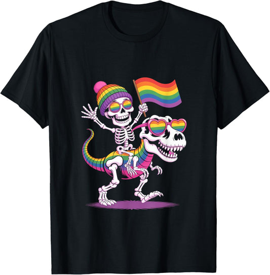 Skeleton Riding Dinosaur T Rex Halloween Spooky Adventure Ar T-Shirt