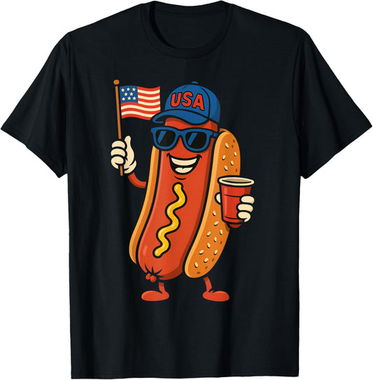 4th of July Hotdog Funny Fourth of July Patriotic USA Flag T-Shirt