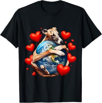 Whippet Dog Earth Day Hug Love Owner Hugging Planet Globe Men Women Kids T-Shirt