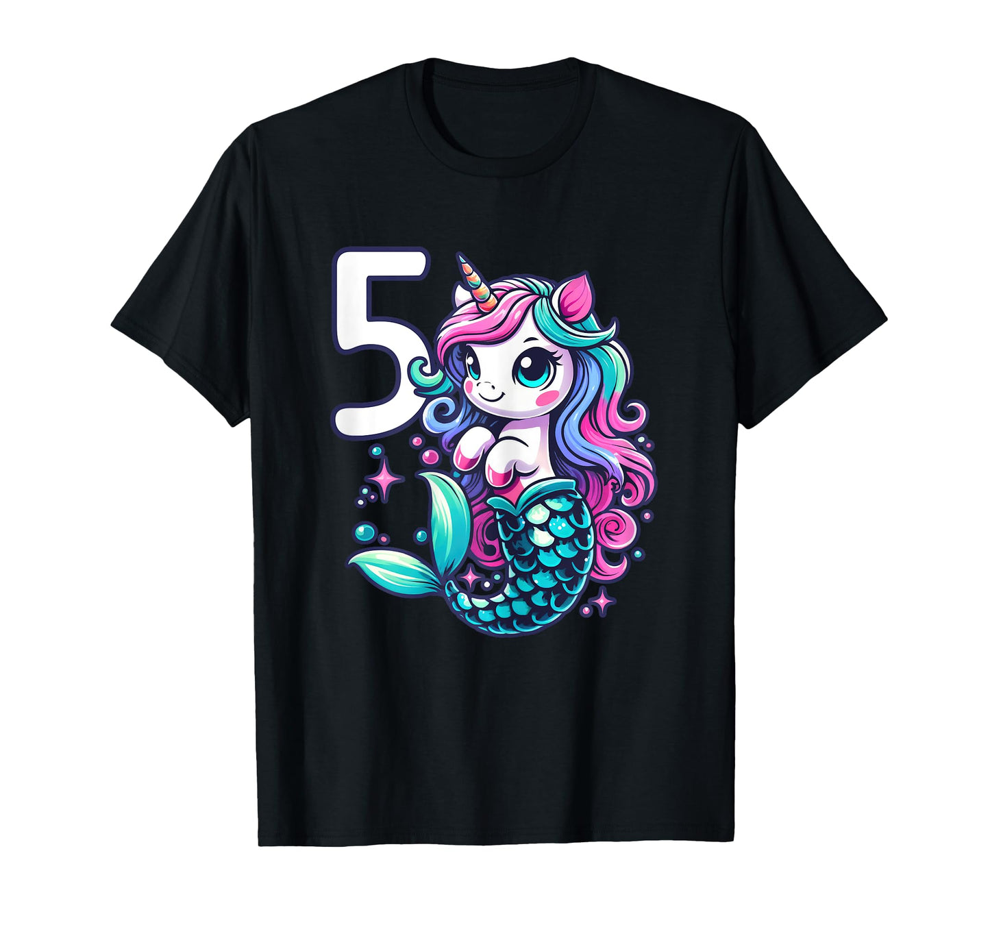 Unicorn Mermaid 5th Birthday 5 Year Old Party Girls Outfit T-Shirt