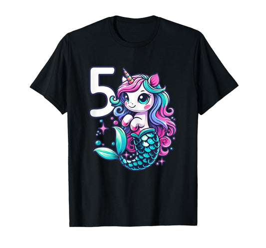 Unicorn Mermaid 5th Birthday 5 Year Old Party Girls Outfit T-Shirt