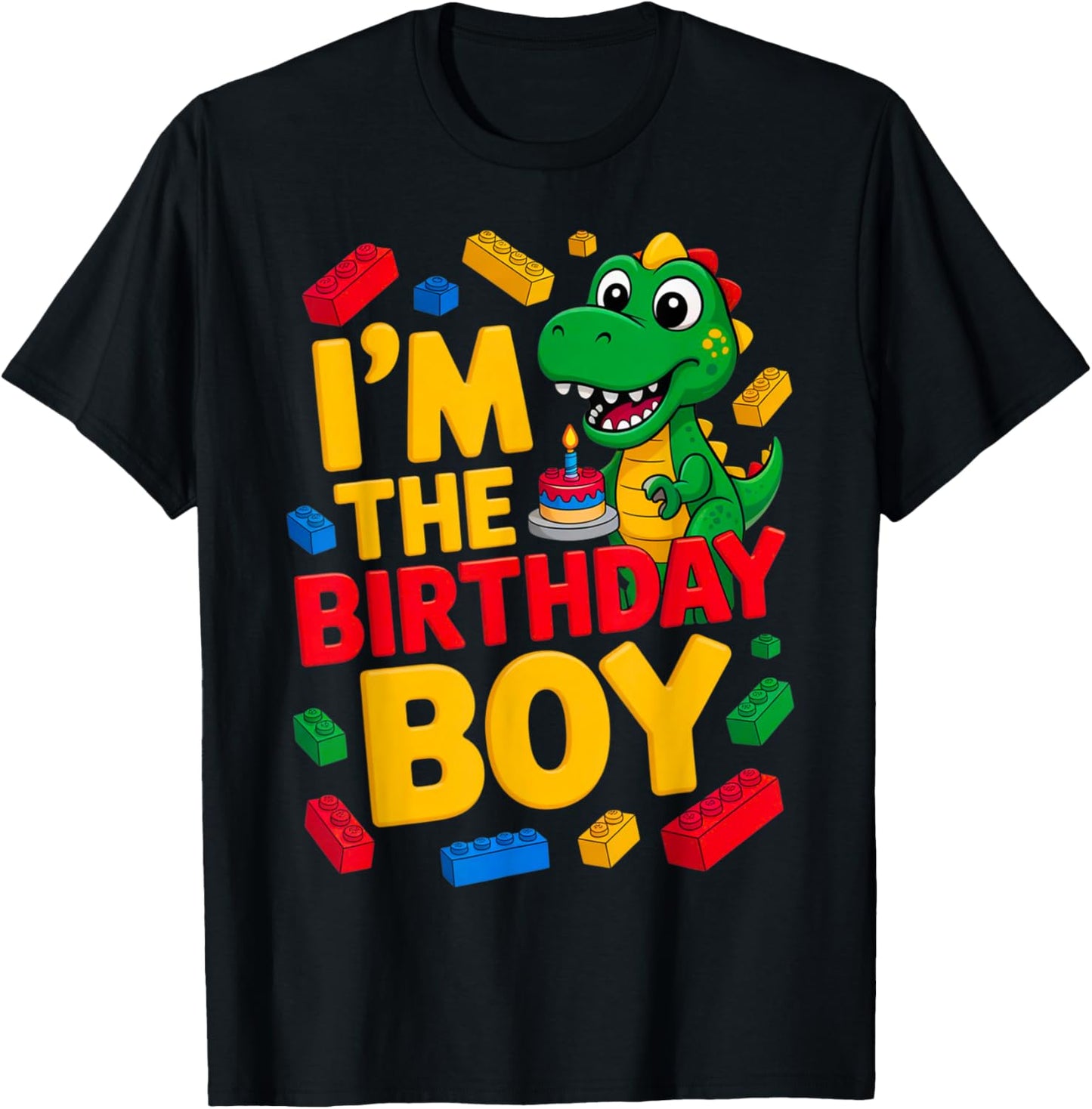 Birthday Boy Master Builder T-Rex Dinosaur Bricks Blocks T-Shirt