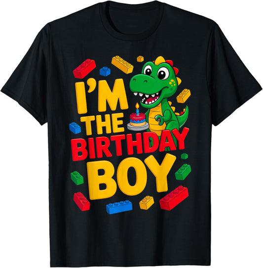 Birthday Boy Master Builder T-Rex Dinosaur Bricks Blocks T-Shirt