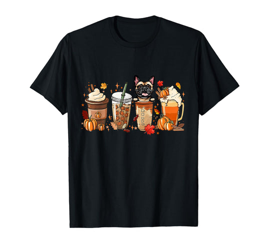 Fall Coffee French Bulldog Halloween Outfit For Fall Season Men Women Kids T-Shirt