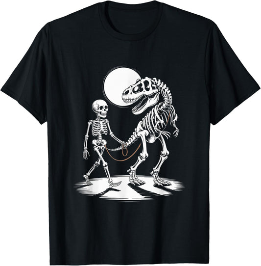 Skeleton Riding Dinosaur T Rex Halloween Trick or Roar T-Shirt