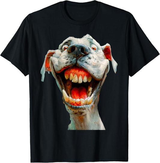 PeachBruh Funny Cute Dog Art Crazy Dog Laughing Dog's Face T-Shirt