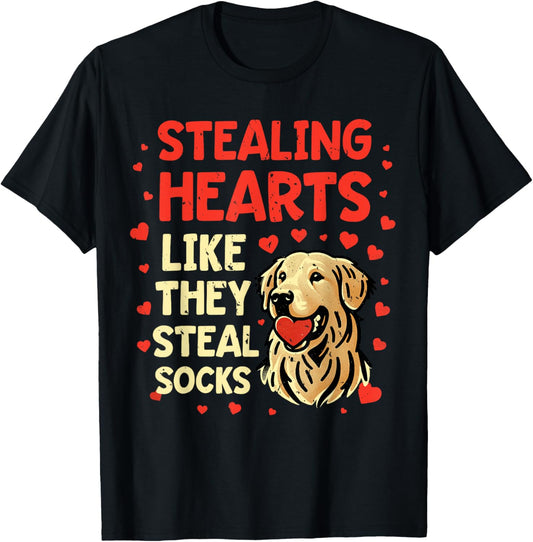 Golden Retriever Valentine's Day Stealing Hearts Love Dog T-Shirt