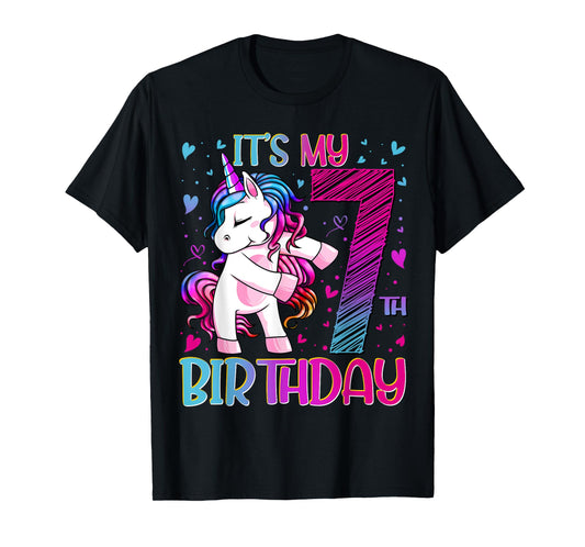 7 Year Old Gifts Unicorn Flossing 7th Birthday Girl Party T-Shirt