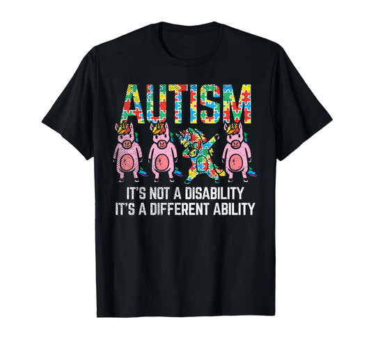 BoredKoalas Autism Awareness Unicorn Dab T-Shirt - Unisex-Adults, Black, Short Sleeve, Classic Fit, Cotton Blend, Small