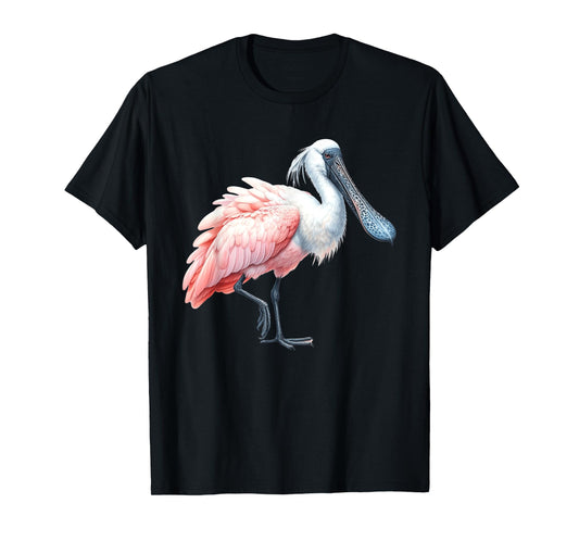 Urban Empyre Unisex Kids Roseate Spoonbill Bird T-Shirt, Black, Small, Short Sleeve, Polyester 100%