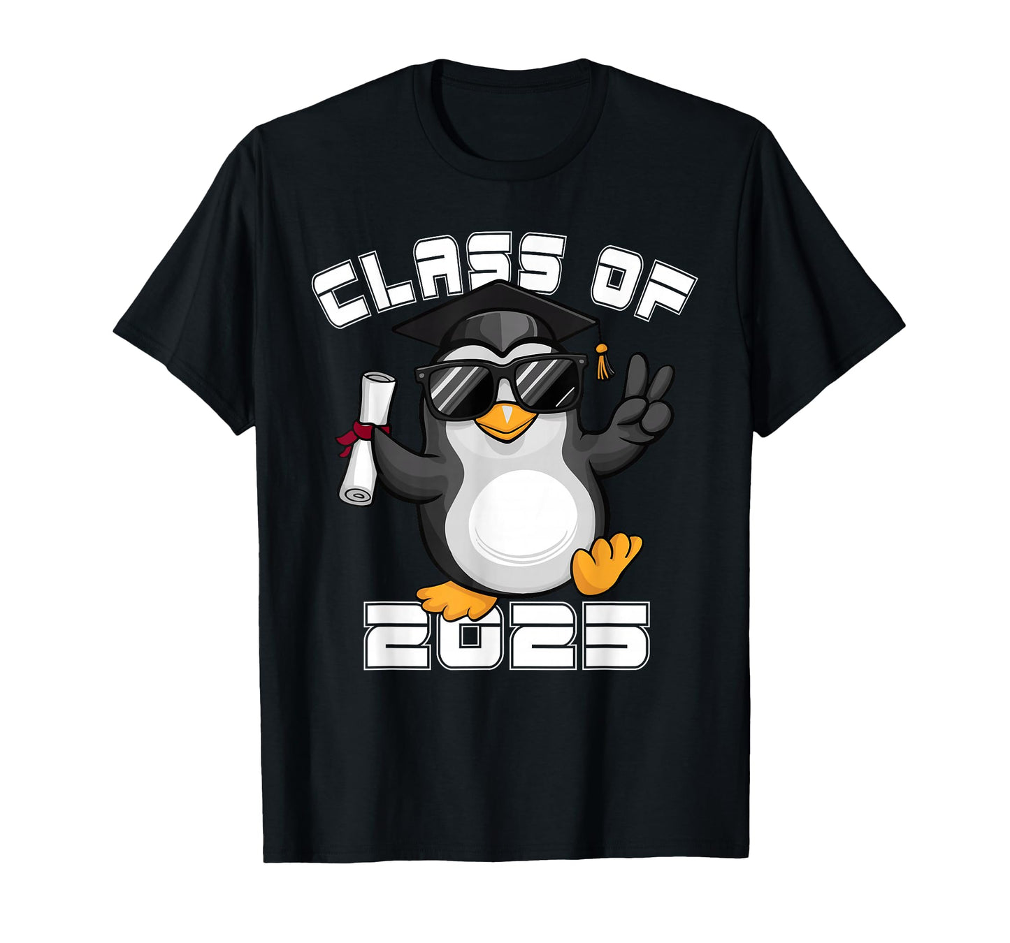 Peace Sign Hand Penguin Class of 2025 Graduation T-Shirt