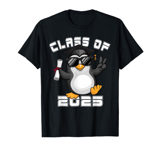 Peace Sign Hand Penguin Class of 2025 Graduation T-Shirt