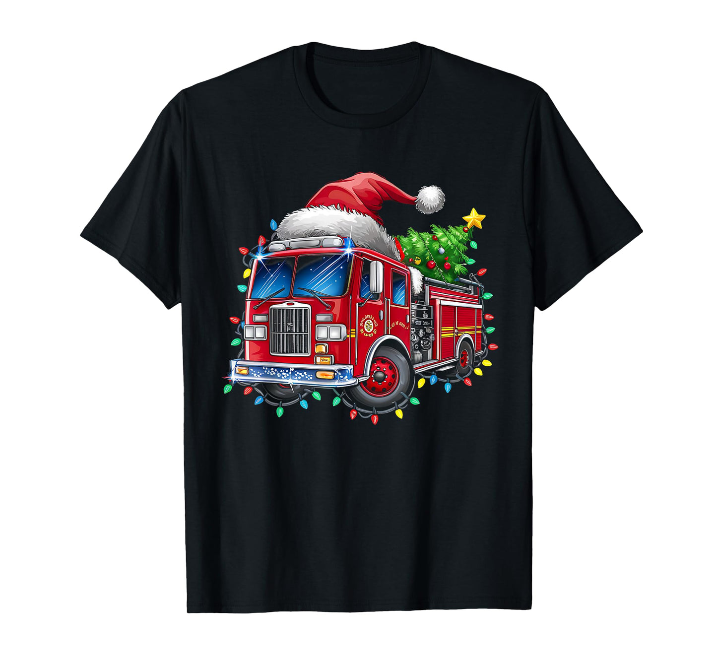 Funny Firetruck Santa Christmas Tree Lights Toddler Kids T-Shirt