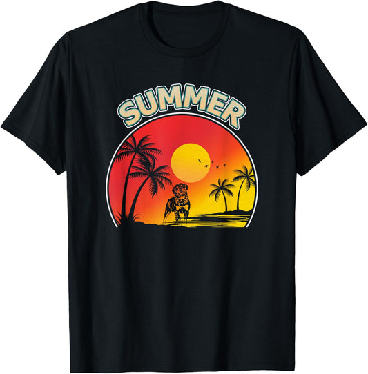 Palm Tree With Rottweiler Dog Beach Holiday Summer Vacation T-Shirt