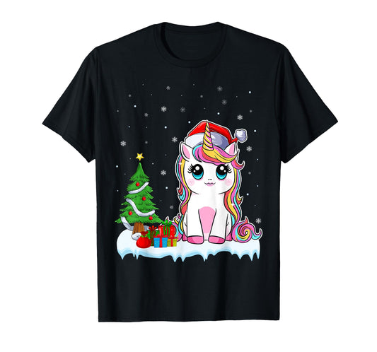 Unicorn Christmas For Girls Kids Santa Unicorn Xmas Tree T-Shirt