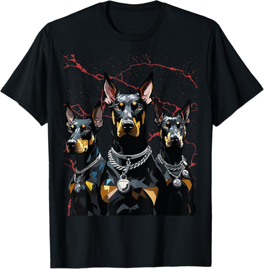 Doberman & Giftideas Doberman Dogs T-Shirt - Unisex-Adults/Kids - Black - Short Sleeve - Classic Fit - Cotton/Polyester - Small