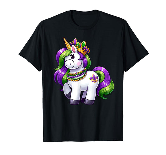 Girl Mardi Gras Princess Unicorn Festive Graphic for Girls T-Shirt