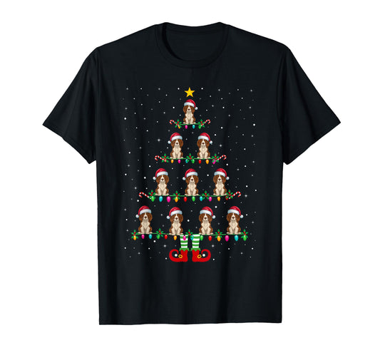 Christmas Tree Lights Santa Hat ELF Brittany Spaniel Dog Men Women Kids T-Shirt
