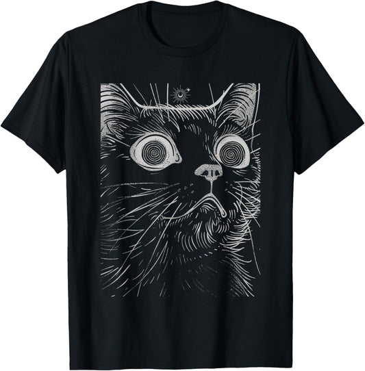 Trippy Black Cat Witchy Horror Japanese Cat Style T-Shirt