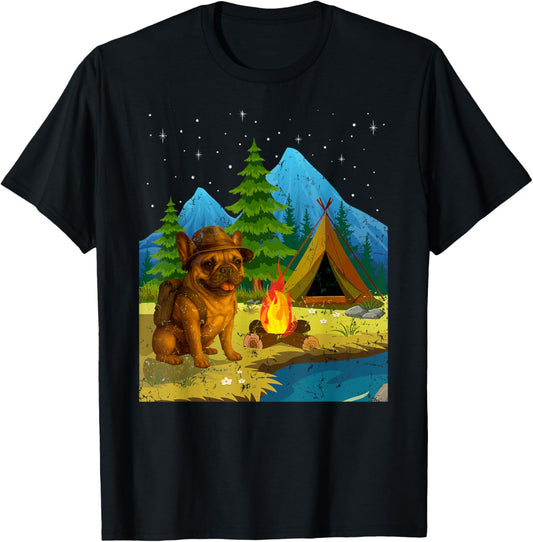 Camping With My Dog Fishing Frenchie Mom French Bulldog Dad T-Shirt