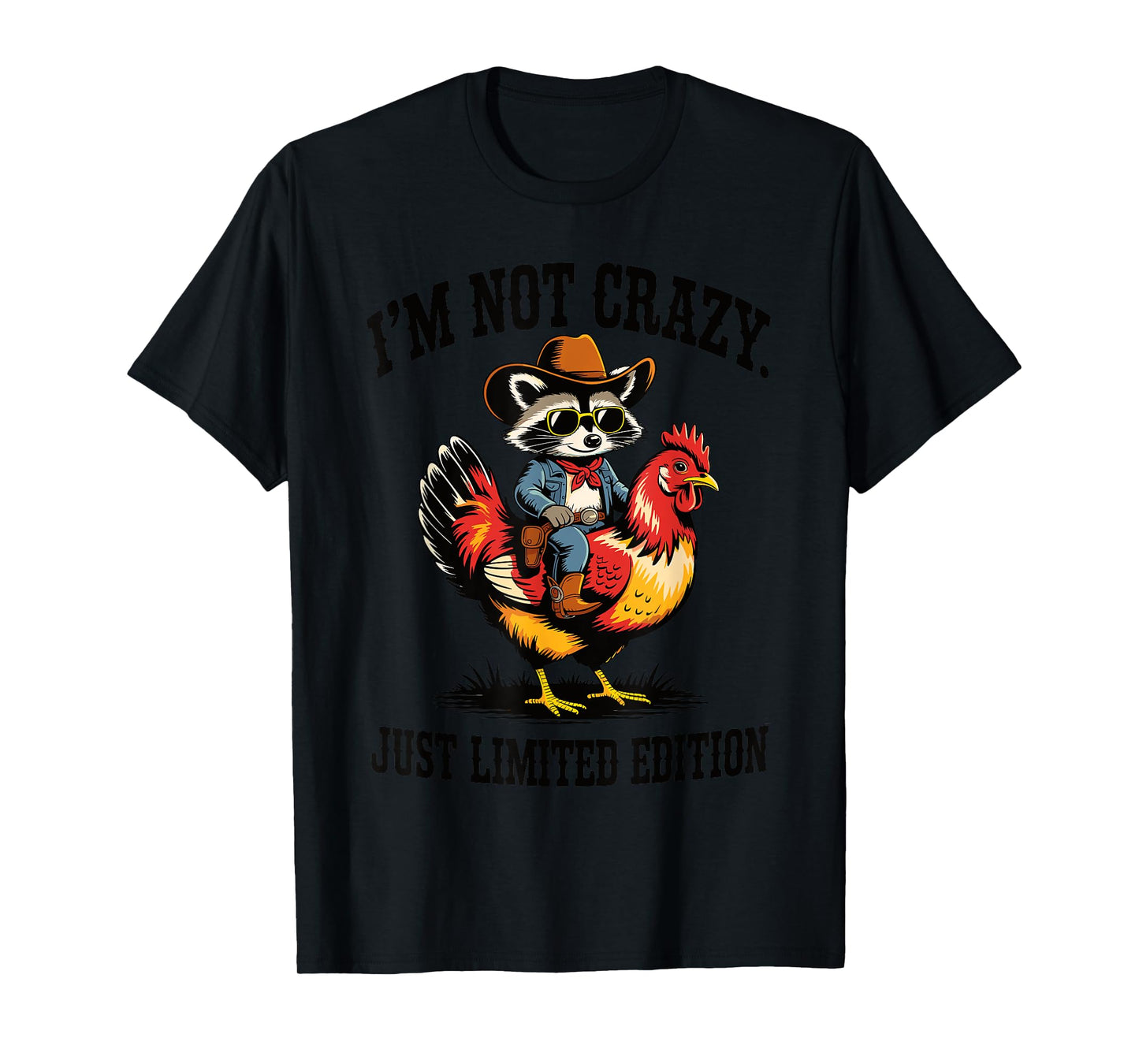 Cowboy Raccoon Riding Chicken Funny Country Humor Vintage T-Shirt