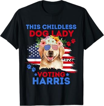 Childless Dog Lady Vote Kamala Harris 2024 Golden Retriever T-Shirt