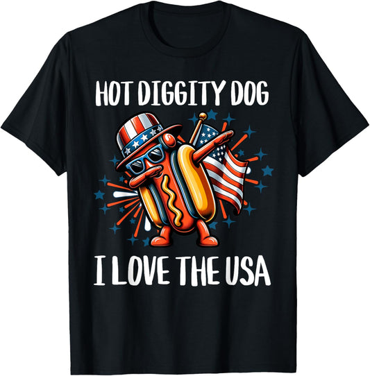 Hot Diggity Dog American Flag USA 4th Of July Fourth T-Shirt