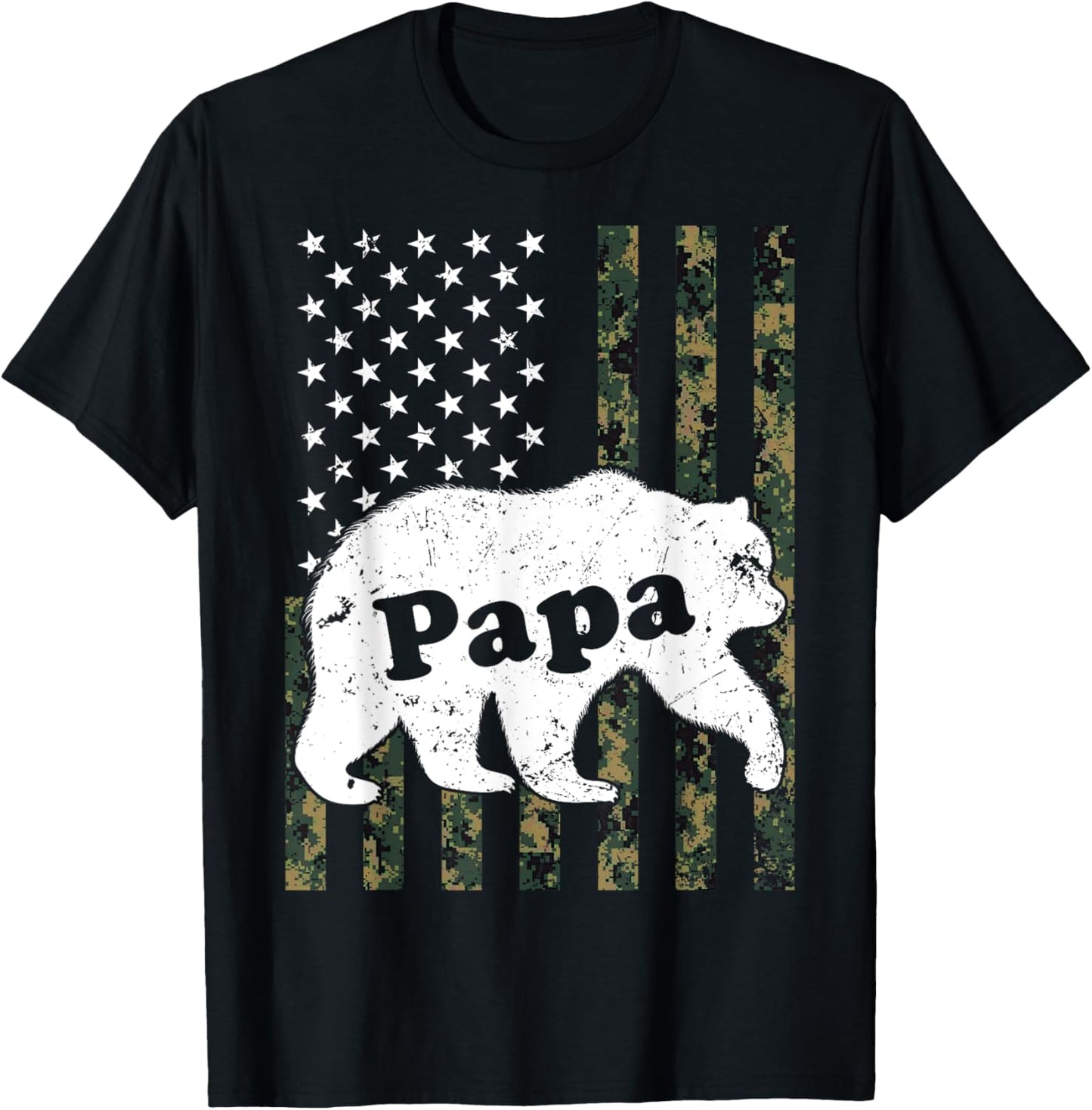 Mens Papa Bear T-Shirt Camouflage USA American Flag T-Shirt