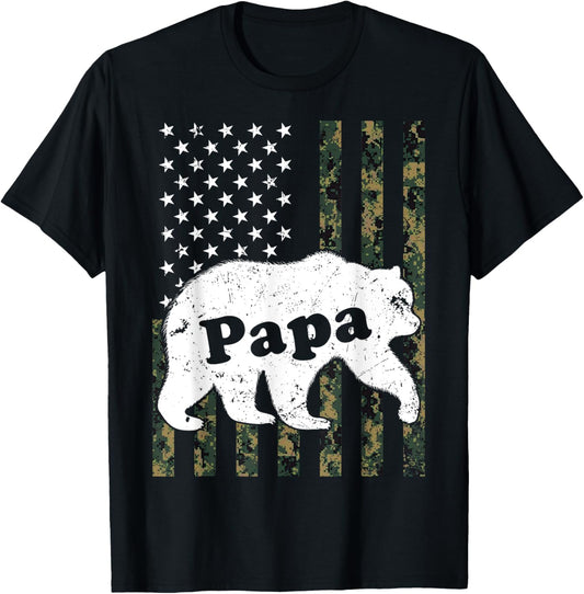 Mens Papa Bear T-Shirt Camouflage USA American Flag T-Shirt