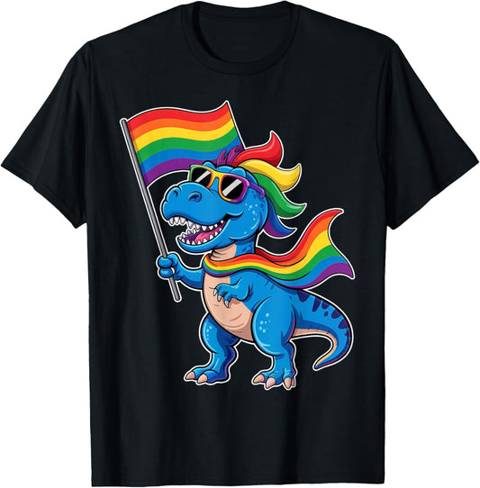 Dinosaur Gay Pride LGBT Rainbow Flag LGBTQ Allysaurus T-Shirt