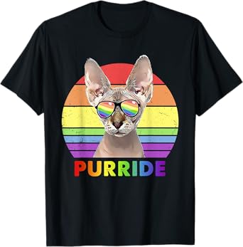 Funny PURRIDE Ally Sphynx Cat Rainbow Gay Pride LGBTQ T-Shirt