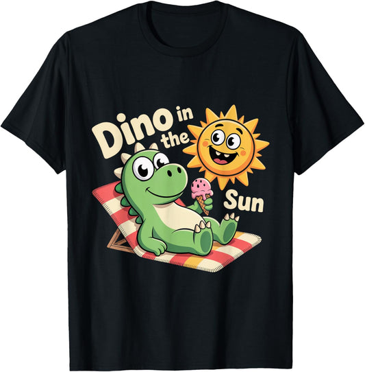 Dino in the Sun – Fun Summer Ice Cream Cartoon Art T-Shirt