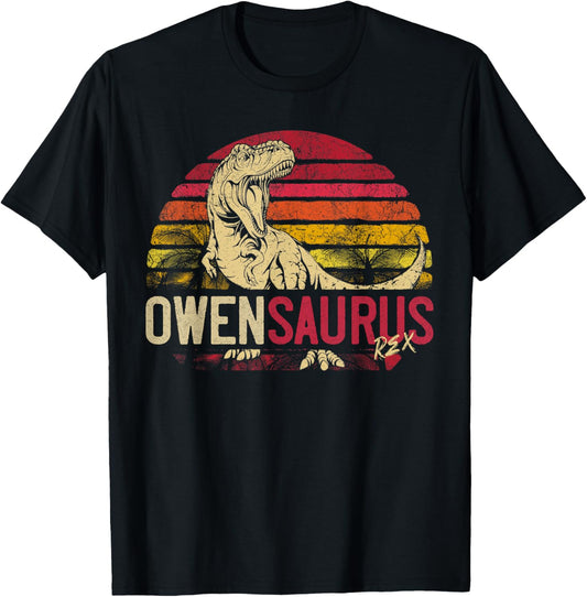 Owen Saurus Funny Personalized Dinosaur T Rex Name Boys Gift T-Shirt