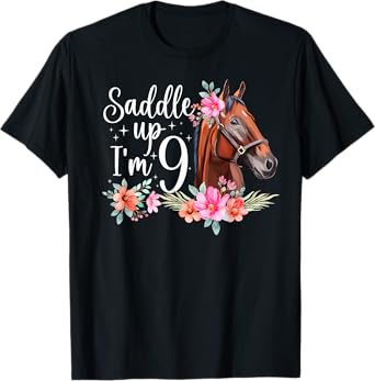9th Horse Birthday Nine Year Old Girl Horses Birthday T-Shirt