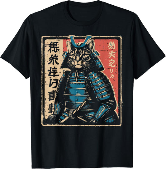 Japanese Samurai Cat Warrior Katana Ukiyoe Art Men Women Kid T-Shirt