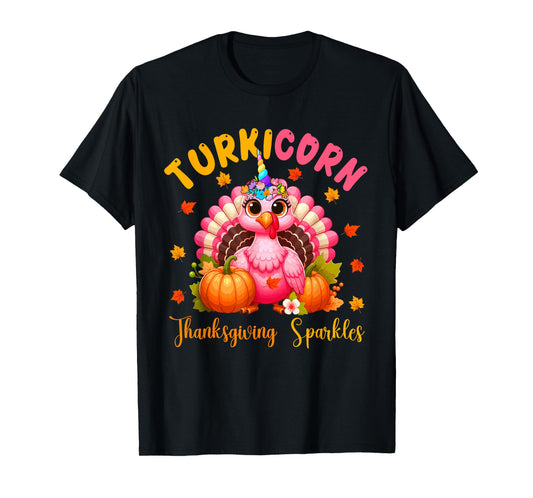 Turkicorn Thanksgiving Sparkles Cute Turkey Unicorn Floral T-Shirt