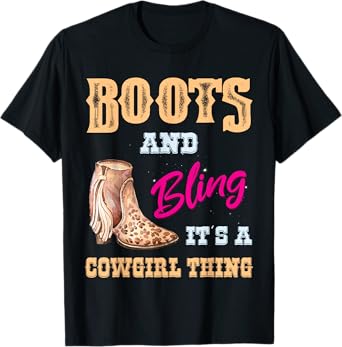 Girls Leopard Boots Bling its a Cowgirl Thing Cute Cowgirl T-Shirt