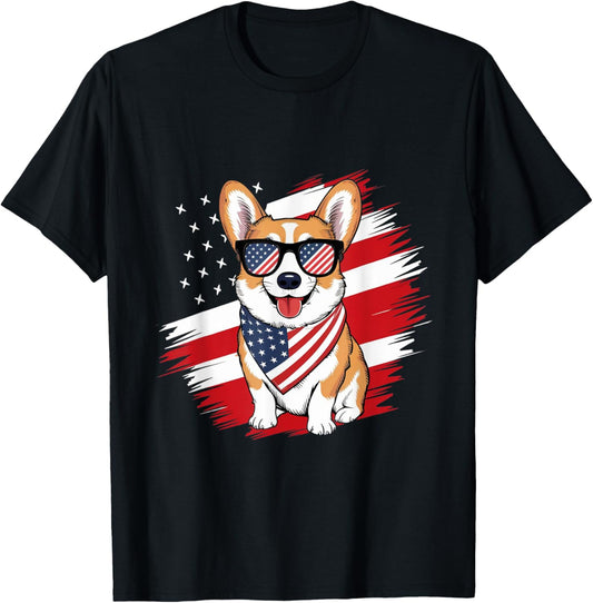 Cute Corgi Dog 4th of July American Flag Patriotic Dog Lover T-Shirt