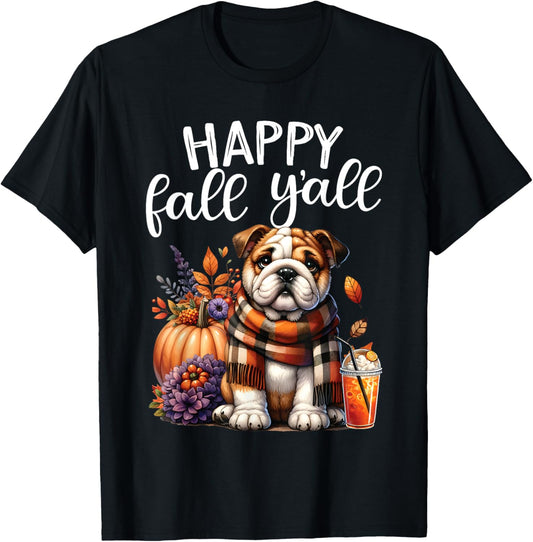Thankful Grateful Blessed English Bulldog Fall Y'all Autumn T-Shirt