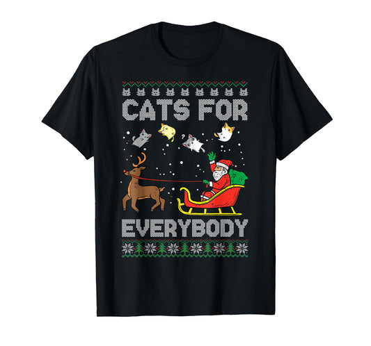 Santa Cats For Everybody Christmas Cat Pajamas Women Men T-Shirt