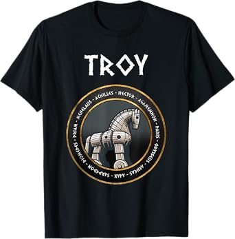 Agema Apparel The Trojan War Heroes of the Iliad Trojan Horse T-Shirt, Small, Black