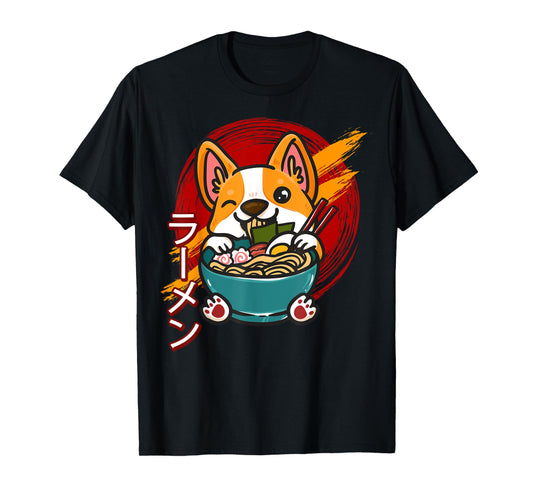 Corgi Eating Ramen Cute Kawaii Dog Japanese Noodles Japan T-Shirt